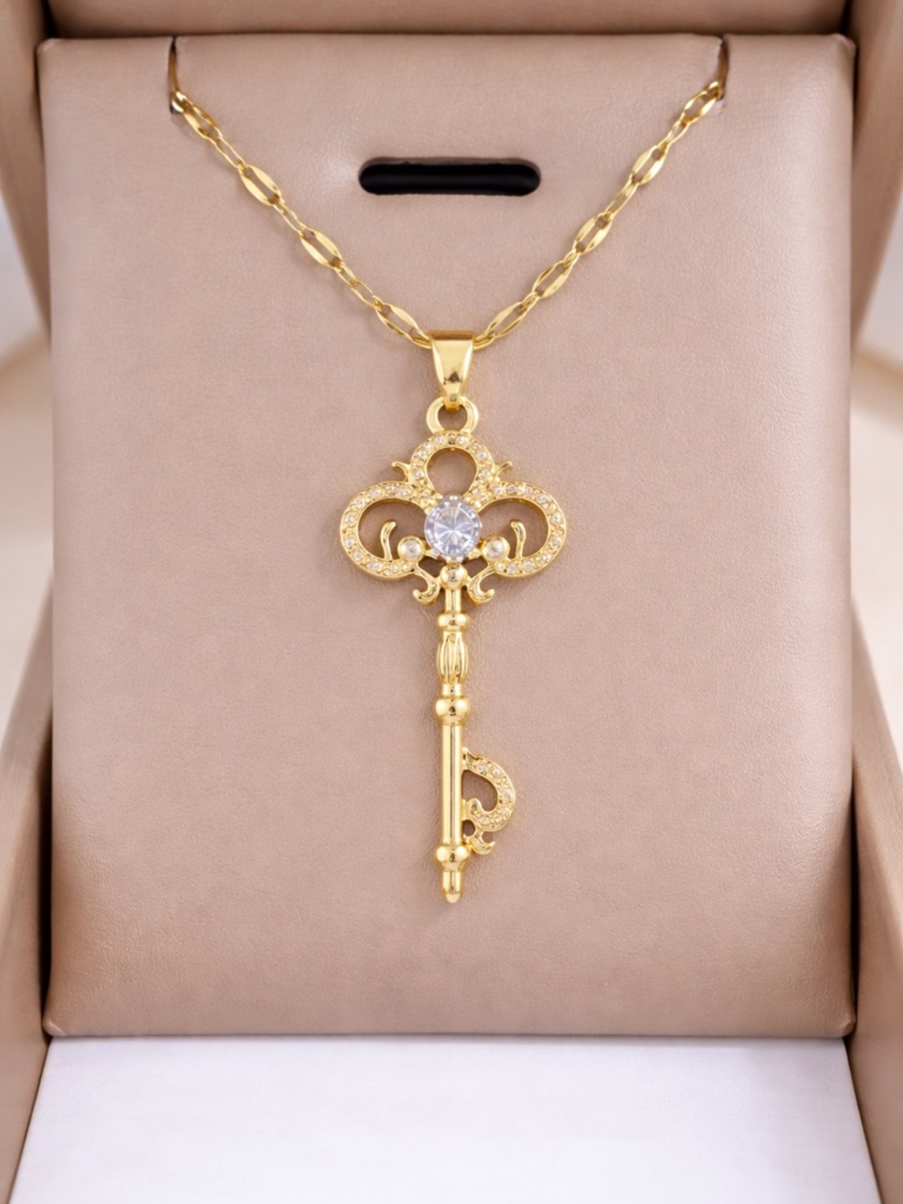 Gold Key Pendant Necklace - Elegant Women's Jewelry